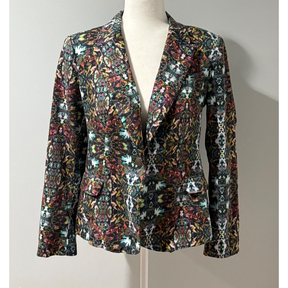 Zara Basic Womens Floral Kaleidoscope Print Blazer Jacket Multi Color Size L